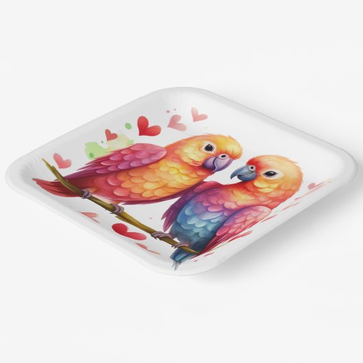 Regenboog Lovebirds Papieren Bordje (Gebogen)