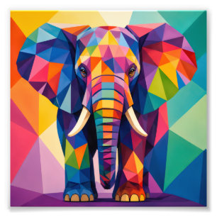 REGENBOOG LOW-POLY OLIFANTEN MOZAÏEK KUNST FOTO AFDRUK