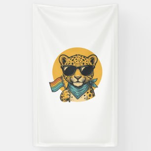 Regenboog Luipaard Pride Vlag Vintage Vector Ontwe Spandoek