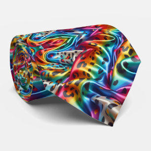 Regenboog Luipaard Print Heren Zijden Das