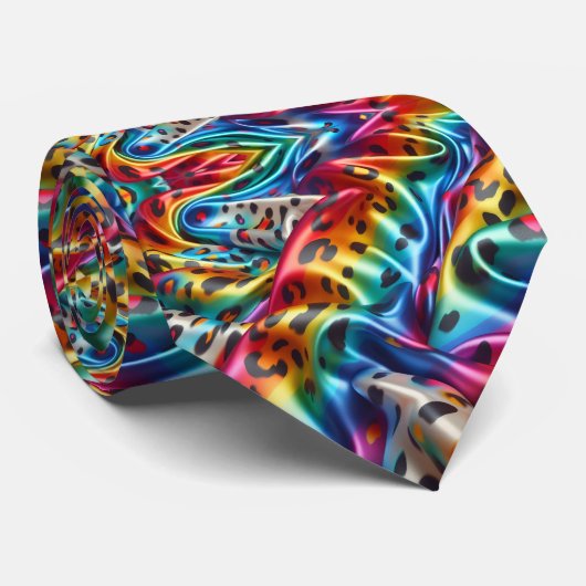 Regenboog Luipaard Print Heren Zijden Das (Opgerold)