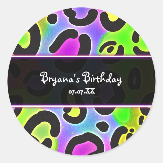 Regenboog Luipaardprint Feeststickers Ronde Sticker (Voorkant)