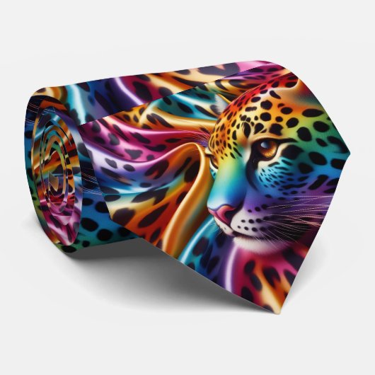 Regenboog Luipaardprint Herenstrik Stropdas (Opgerold)
