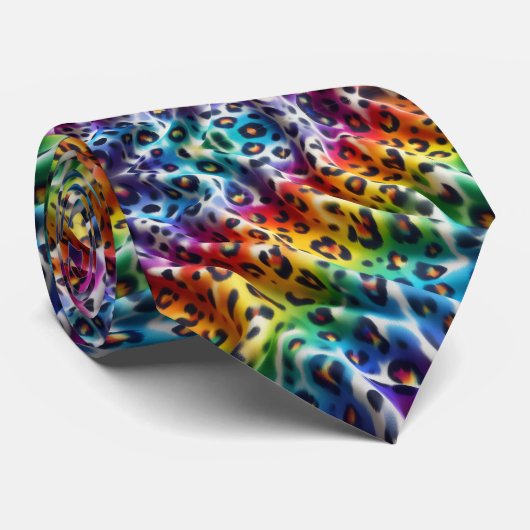 Regenboog Luipaardprint Herenstrik Stropdas (Opgerold)