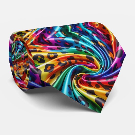 Regenboog Luipaardprint Herenstrik Stropdas (Opgerold)