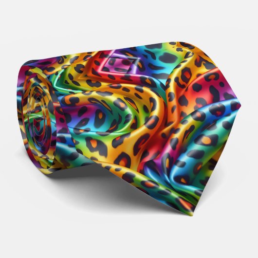 Regenboog Luipaardprint Herenstrik Stropdas (Opgerold)