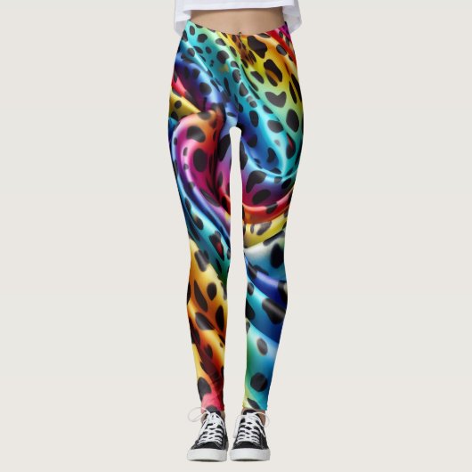 Regenboog Luipaardprint Leggings | Psychedelisch (Voorkant)
