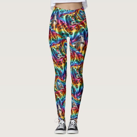 Regenboog Luipaardprint Leggings | Psychedelisch (Voorkant)