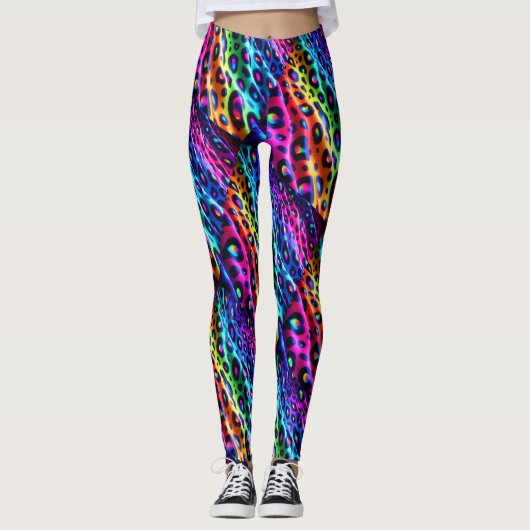 Regenboog Luipaardprint Leggings | Psychedelisch (Voorkant)