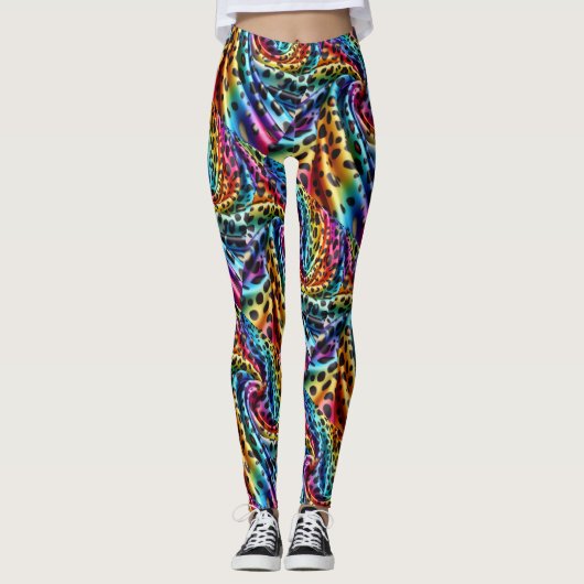 Regenboog Luipaardprint Leggings | Psychedelisch (Voorkant)