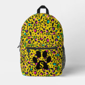 Regenboog Luipaardprint Zwarte Poot Gele Coole Tie Bedrukte Rugzak (Voorkant)