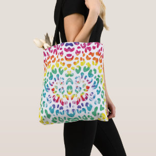 Regenboog luipaardvlekken tote bag