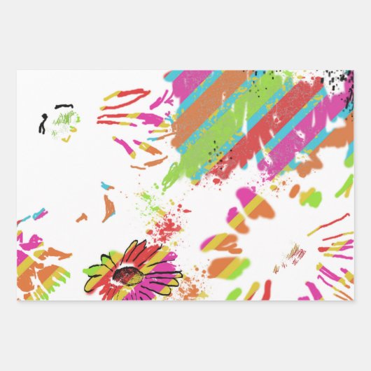 Regenboog Madeliefje Streepontwerp-Zacht Teal/Lime Inpakpapier Vel (Voorkant)