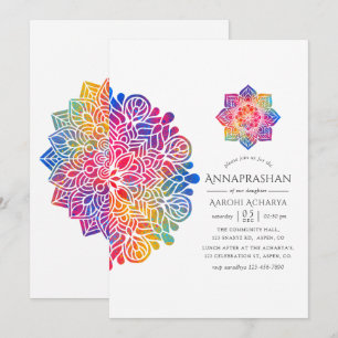 Regenboog Mandala Annaprashan Eerste Rijst Ceremon Kaart