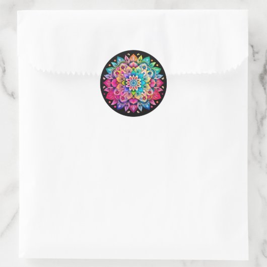 Regenboog Mandala / Bloem Ontwerp  Ronde Sticker (Tas)