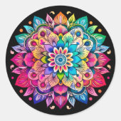 Regenboog Mandala / Bloem Ontwerp  Ronde Sticker (Voorkant)