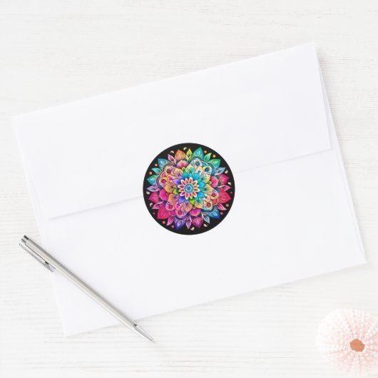 Regenboog Mandala / Bloem Ontwerp Ronde Sticker (Envelop)