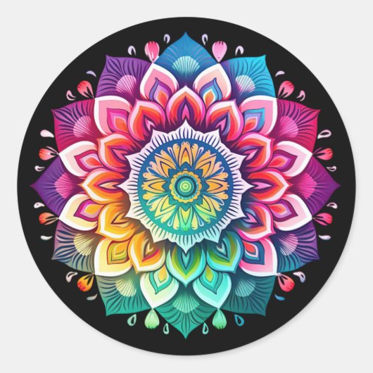 Regenboog Mandala / Bloem Ontwerp Ronde Sticker (Voorkant)