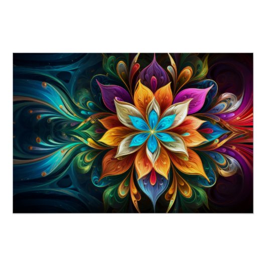 Regenboog Mandala Bloem Perfect Poster (Voorkant)
