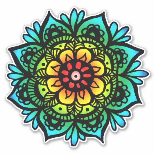 Regenboog Mandala Bloem Sticker (Voorkant)