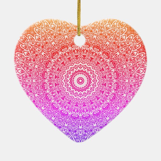 Regenboog Mandala Hart Boho Decor / Gift Keramisch Ornament (Achterkant)
