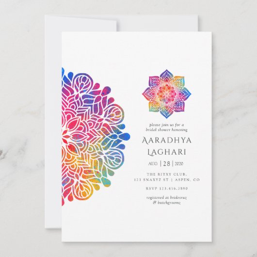 Regenboog Mandala Indiase Bruiloft Feest Kaart (Voorkant)