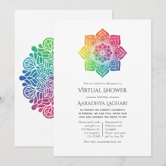 Regenboog Mandala Indiase Virtuele Douche Kaart (Voorkant / Achterkant)