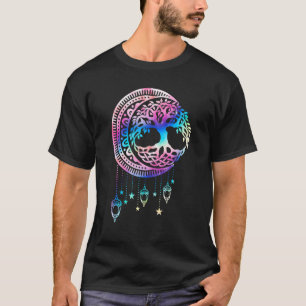 Regenboog Mandala Maan Chakra Boom des Levens Tato T-shirt