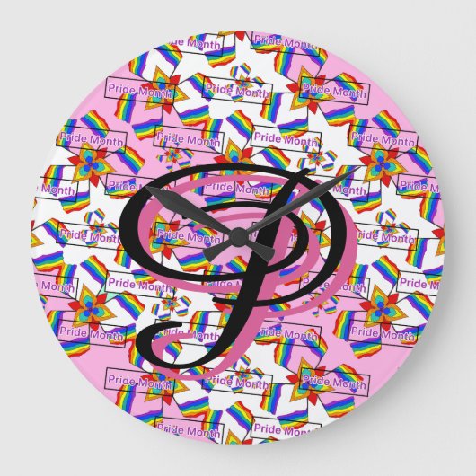Regenboog Mandala Pride Monogram - Levendig Geomet Grote Klok (Voorkant)