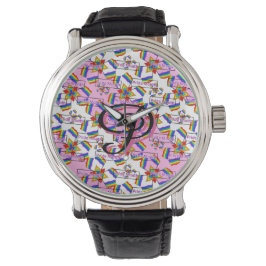Regenboog Mandala Pride Monogram - Levendig Geomet Horloge