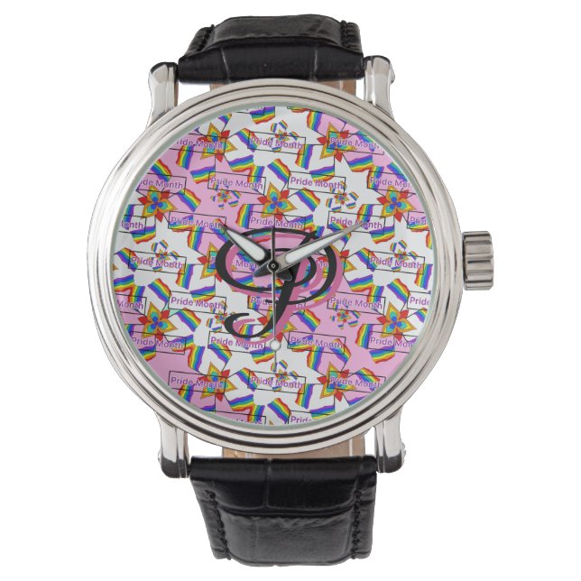 Regenboog Mandala Pride Monogram - Levendig Geomet Horloge (Voorkant)