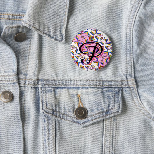 Regenboog Mandala Pride Monogram - Levendig Geomet Ronde Button 5,7 Cm (In situ)