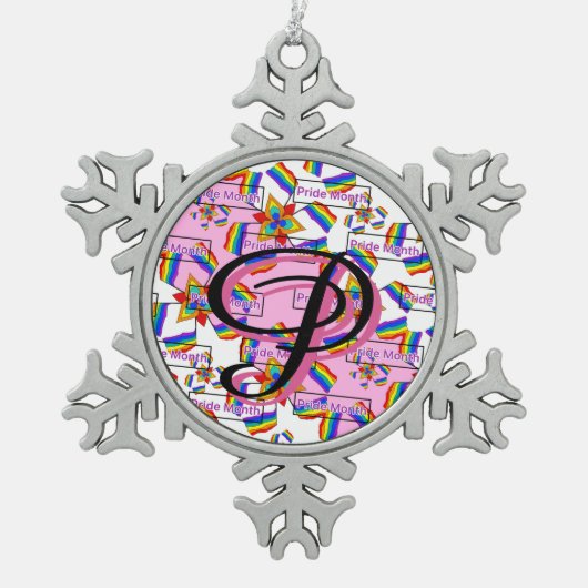 Regenboog Mandala Pride Monogram - Levendig Geomet Tin Sneeuwvlok Ornament (Voorkant)