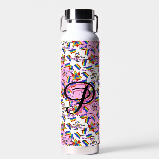 Regenboog Mandala Pride Monogram - Levendig Geomet Waterfles (Voorkant)