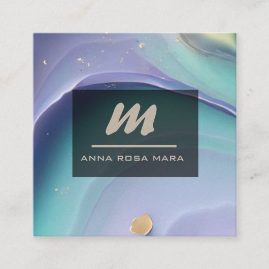 *~* Regenboog Marmer QR PASTEL Luxe Initiaal AP66 Vierkante Visitekaartje (Voorkant)
