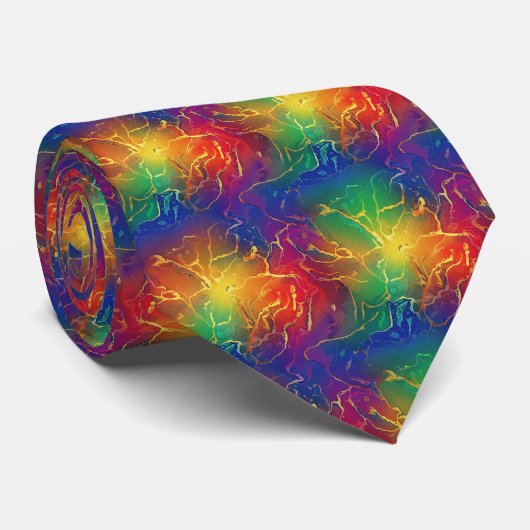 Regenboog Marmer Textuur Patroon Stropdas (Opgerold)