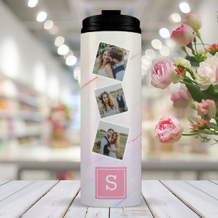 Regenboog Marmer Trendy Foto Collage Monogram Thermosbeker