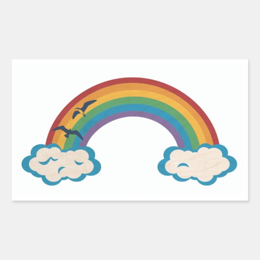 Regenboog meeuwen en wolken rechthoek rechthoekige sticker (Voorkant)