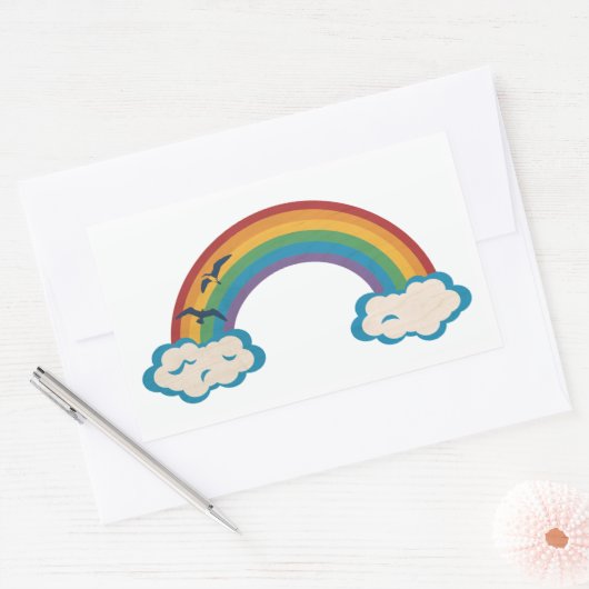 Regenboog meeuwen en wolken rechthoek rechthoekige sticker (Envelop)