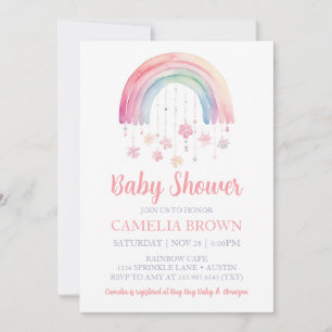 Regenboog Meisje Baby shower Pastel Waterverf Kaart