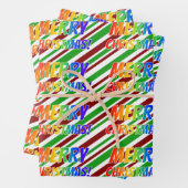 Regenboog "MERRY CHRISTMAS!", kerststrepen Inpakpapier Vel (In situ)