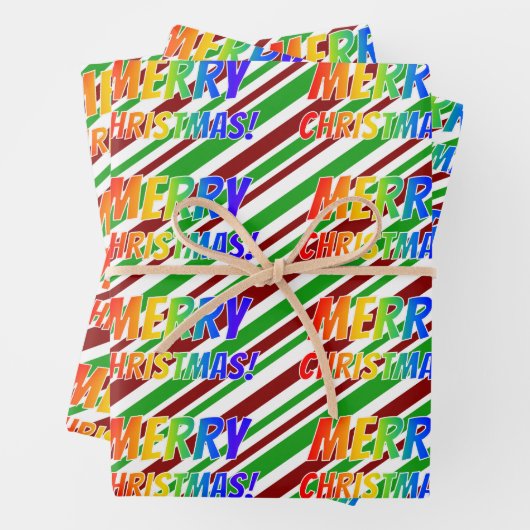 Regenboog "MERRY CHRISTMAS!", kerststrepen Inpakpapier Vel (In situ)