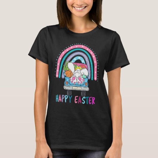 Regenboog met bunny Eggs die driekwart jaagt T-shirt (Voorkant)