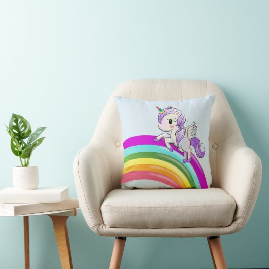 Regenboog met Eenhoorn Girly Sierkussen (Stoel)