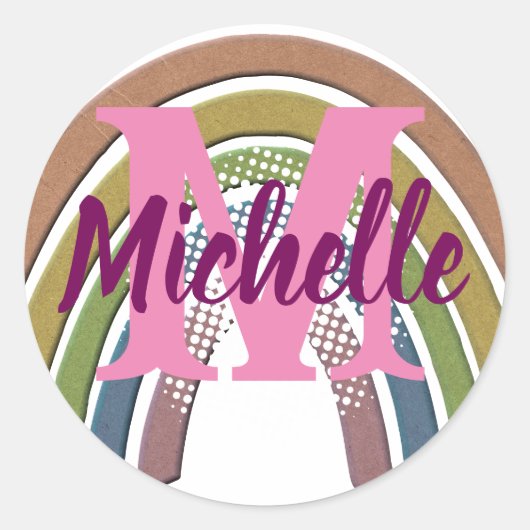 Regenboog met Faux Rustic Paper Texture, aangepast Ronde Sticker (Voorkant)