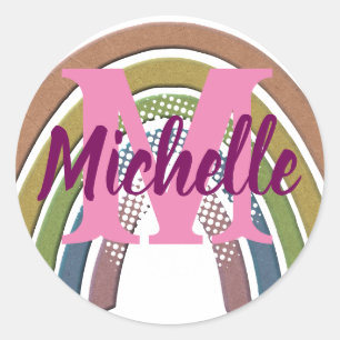 Regenboog met Faux Rustic Paper Texture, aangepast Ronde Sticker