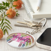 Regenboog met Faux Rustic Paper Texture, aangepast Sleutelhanger (Voorkant Rechts)