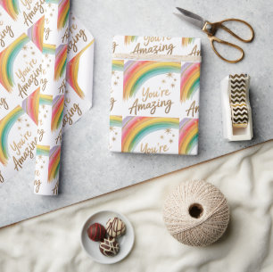 Regenboog met gouden glitter en "Je bent geweldig" Cadeaupapier