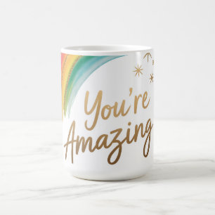 Regenboog met goudglitter en "Je bent geweldig"-te Koffiemok