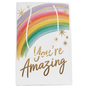 Regenboog met goudglitter en "Je bent geweldig"-te Medium Cadeauzakje